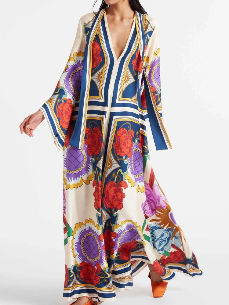 Magnifico bedrucktes Maxikleid – Rost
