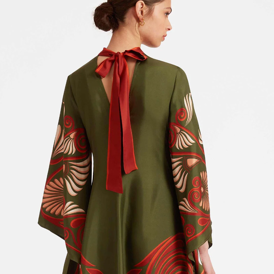 Magnifico Bedrucktes Maxikleid – Dunkelgrün
