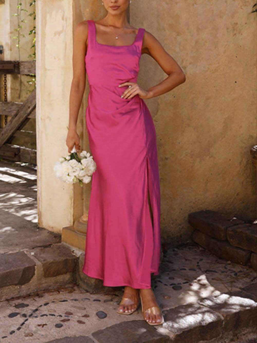 Sommer Neckholder Satin Brautjungfern Ballkleid Maxikleider