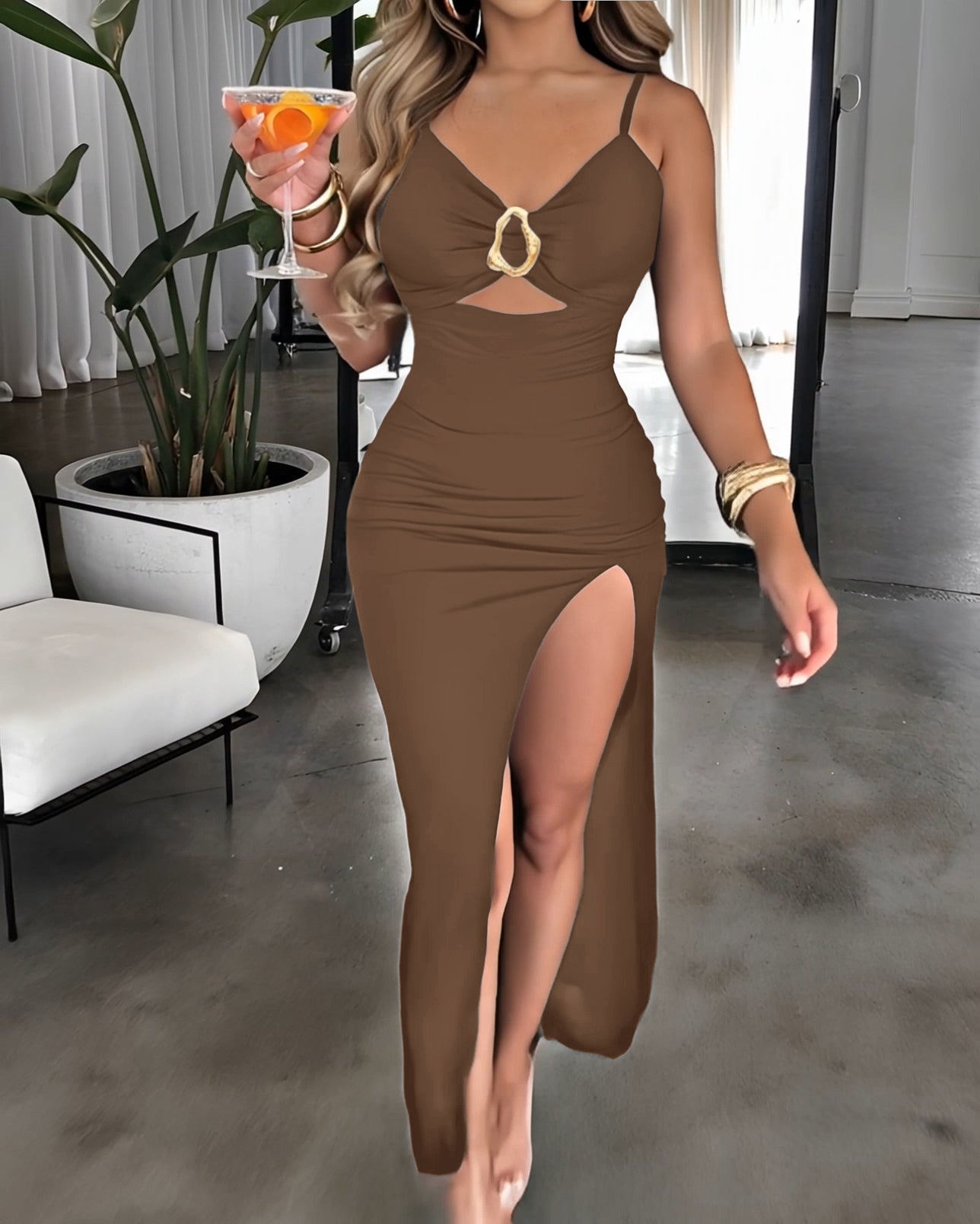 Verona Hollow-Out Split Maxi Dress