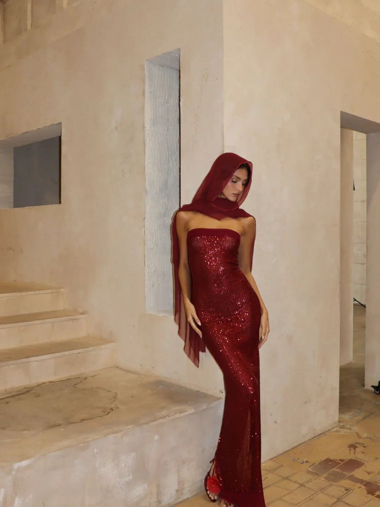 Pailletten-Meerjungfrauenkleid mit offenem Rücken