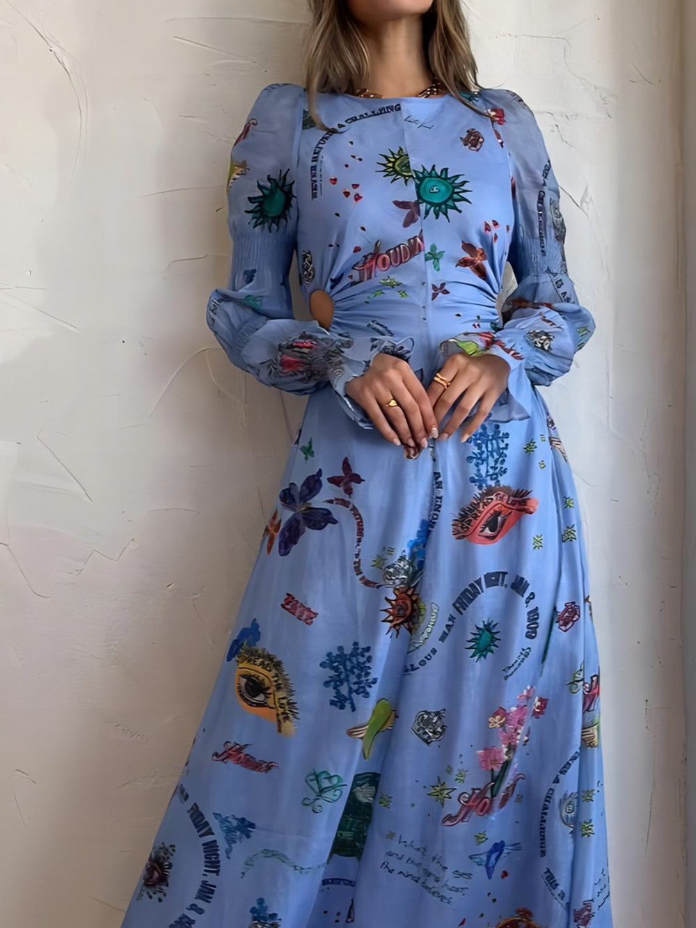 Graffiti-Laterne ausgeschnittenes kurzes Midikleid