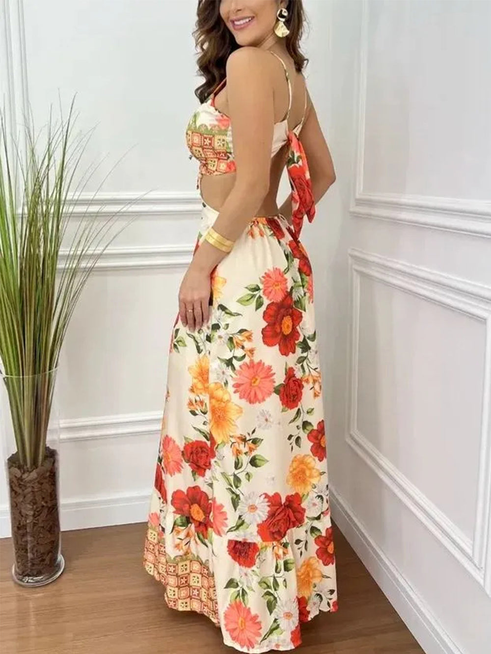 Sexy, rückenfreies, eng anliegendes Print-Kleid