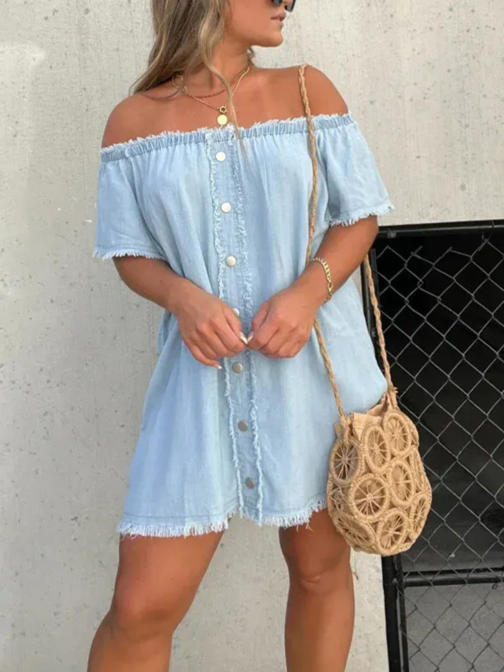 Sexy Jeans-Minikleid mit einer Schulter
