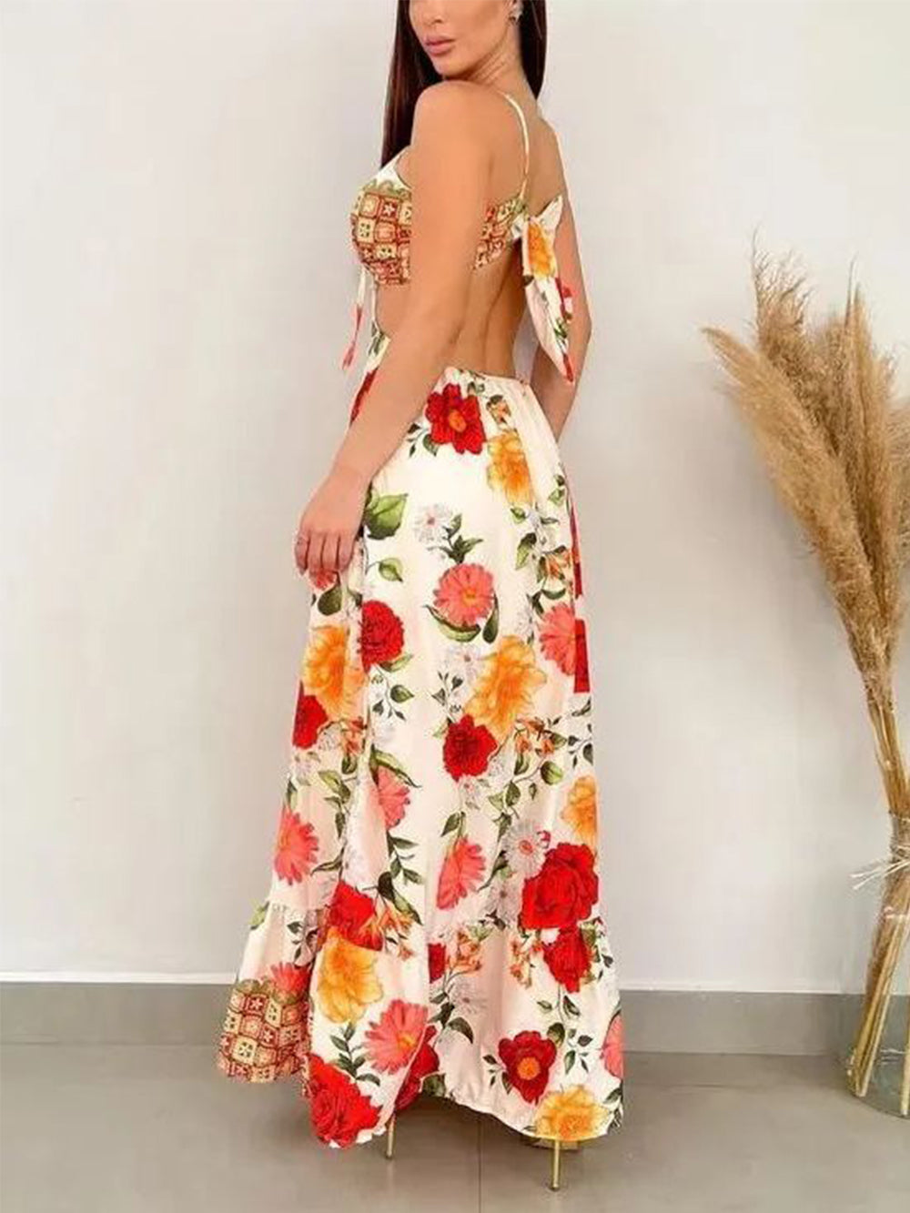 Sexy, rückenfreies, eng anliegendes Print-Kleid