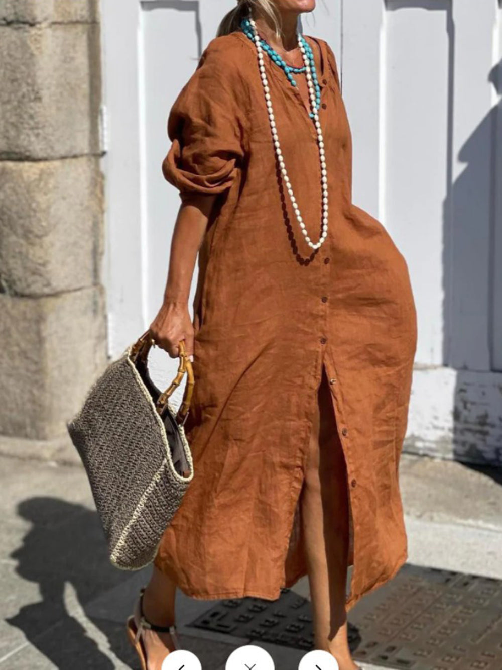 Verbrannt-Oranges Hemdblusenkleid