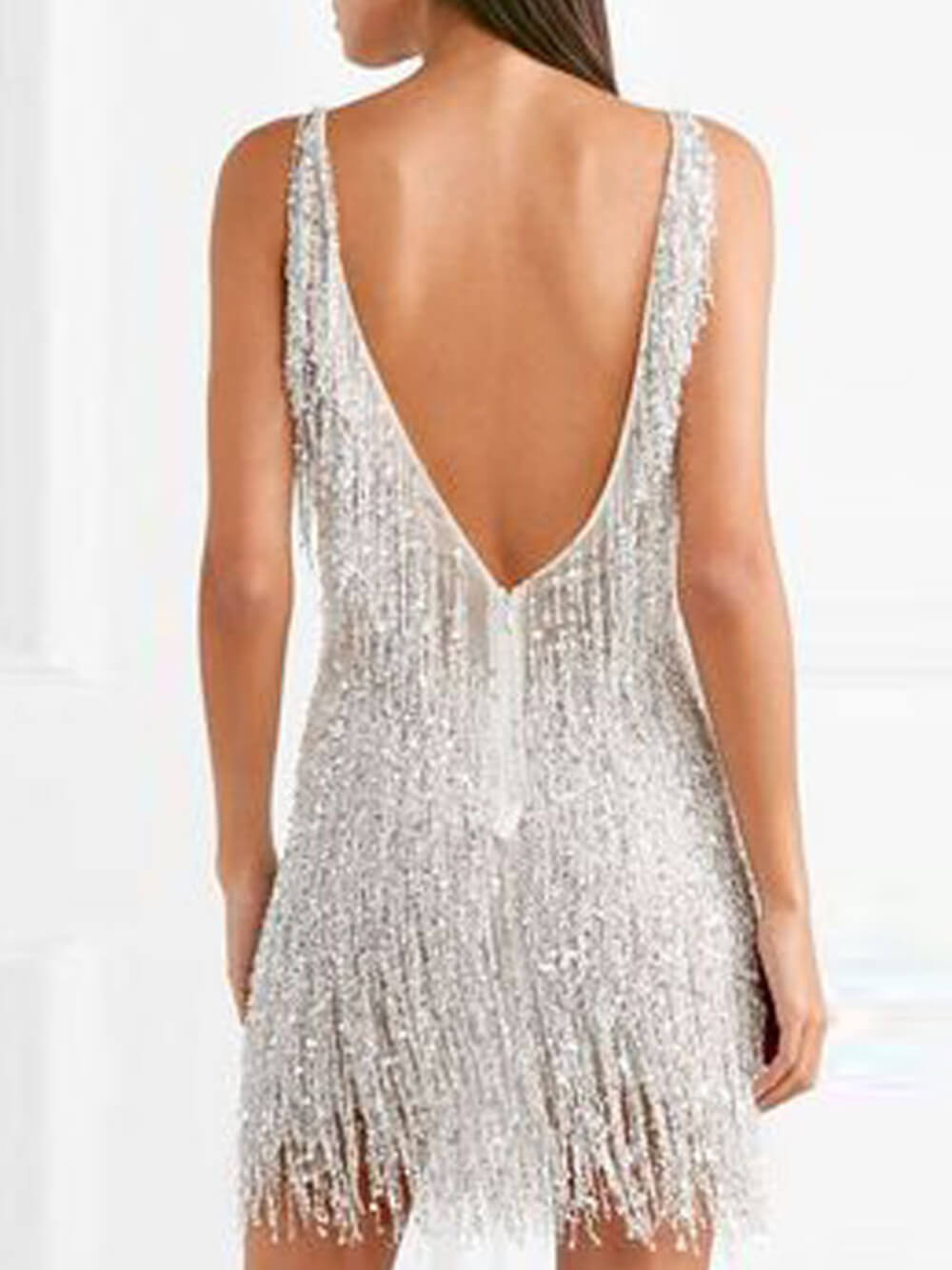 Sexy Mini-V-Ausschnitt-Fransenkleid