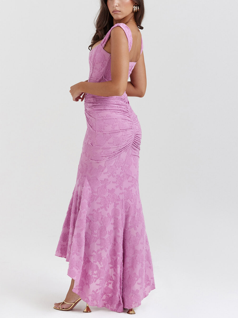 Pinkes Maxikleid mit Blumenmuster