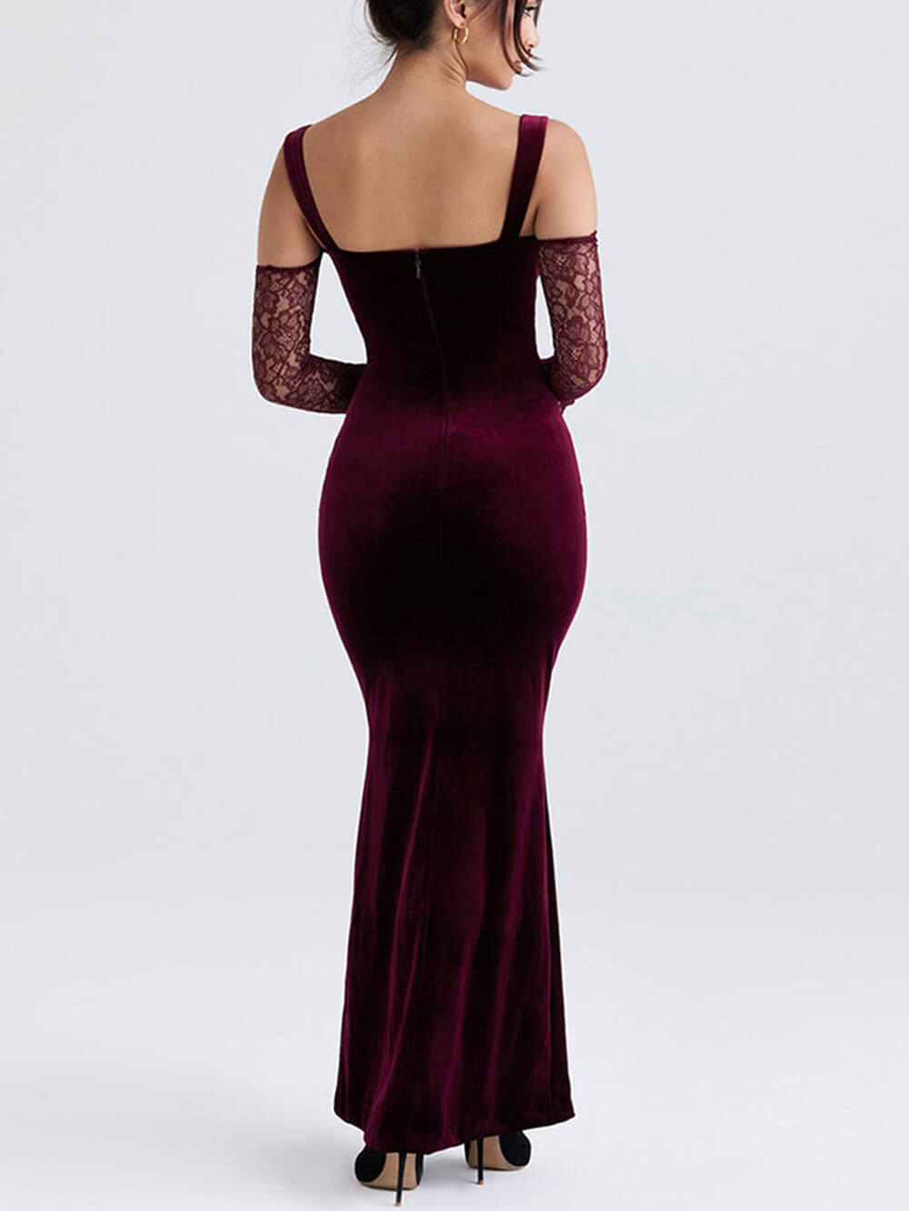 Spitzen-Neckholder-Off-Shoulder-Maxikleid