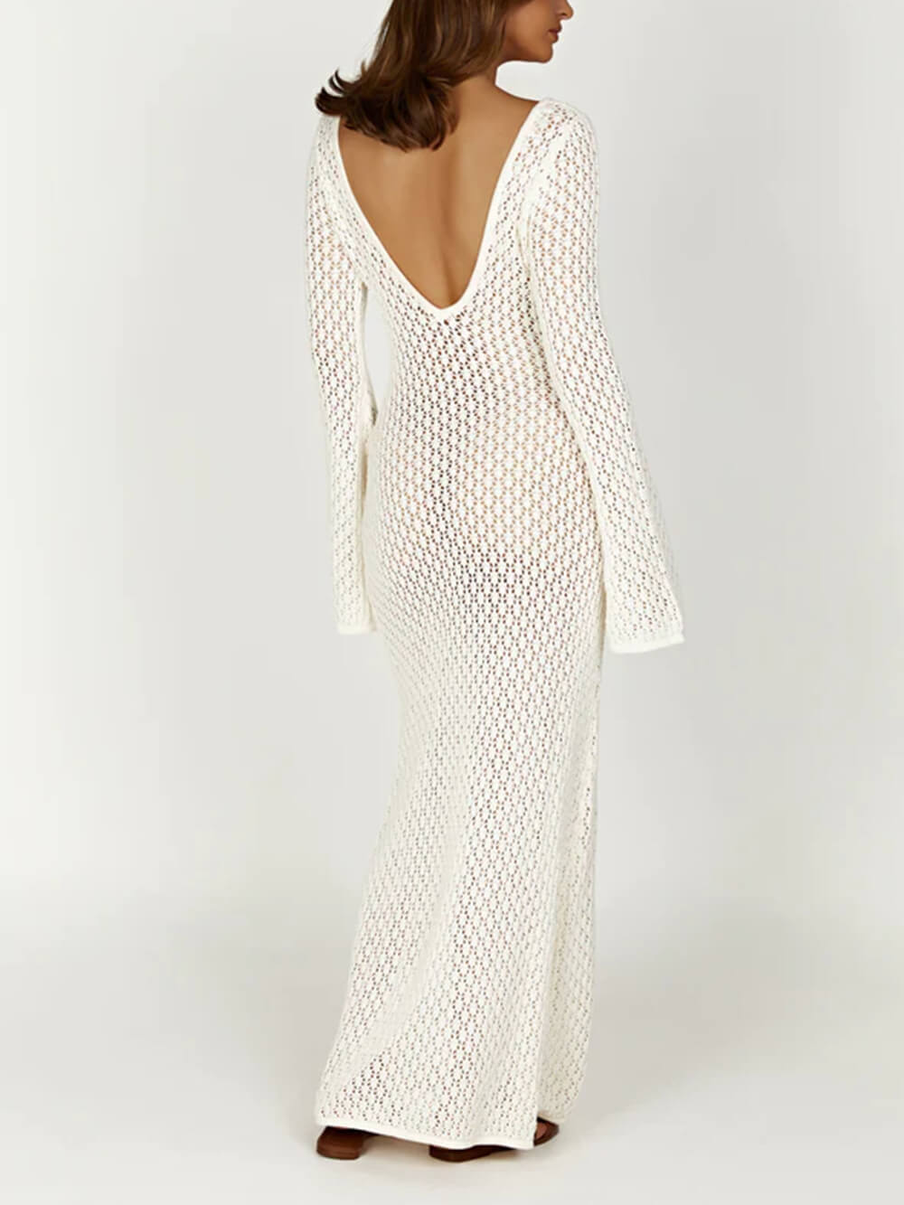 Gehäkeltes Maxikleid mit ausgestellten Fishtail-Ärmeln
