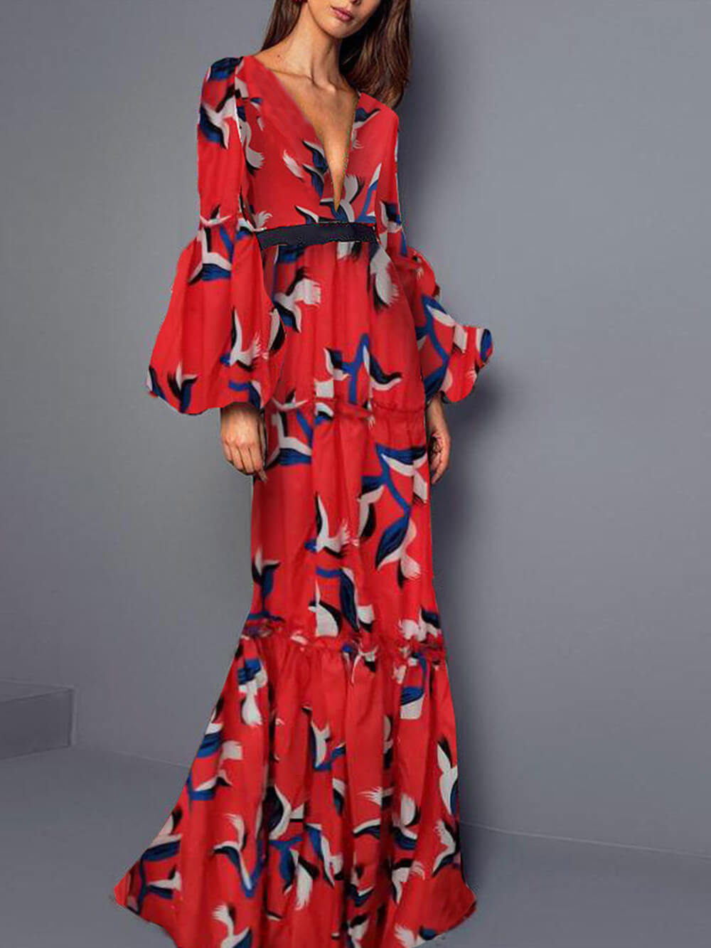 Sexy Maxikleid mit V-Ausschnitt und Taillenbetonung