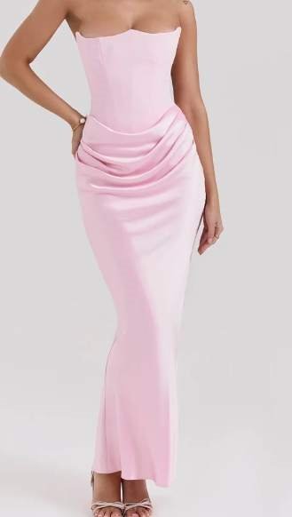 Pinkes trägerloses Bustier-Maxikleid