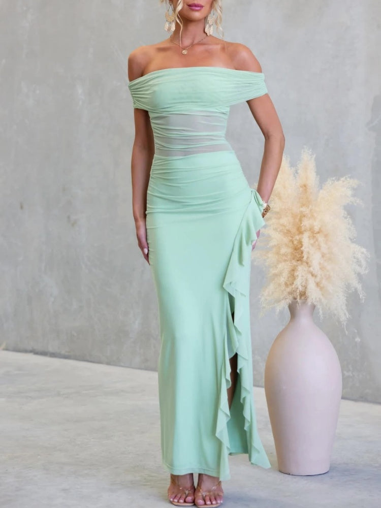 Schlitztes, durchscheinendes Bodycon Maxikleid