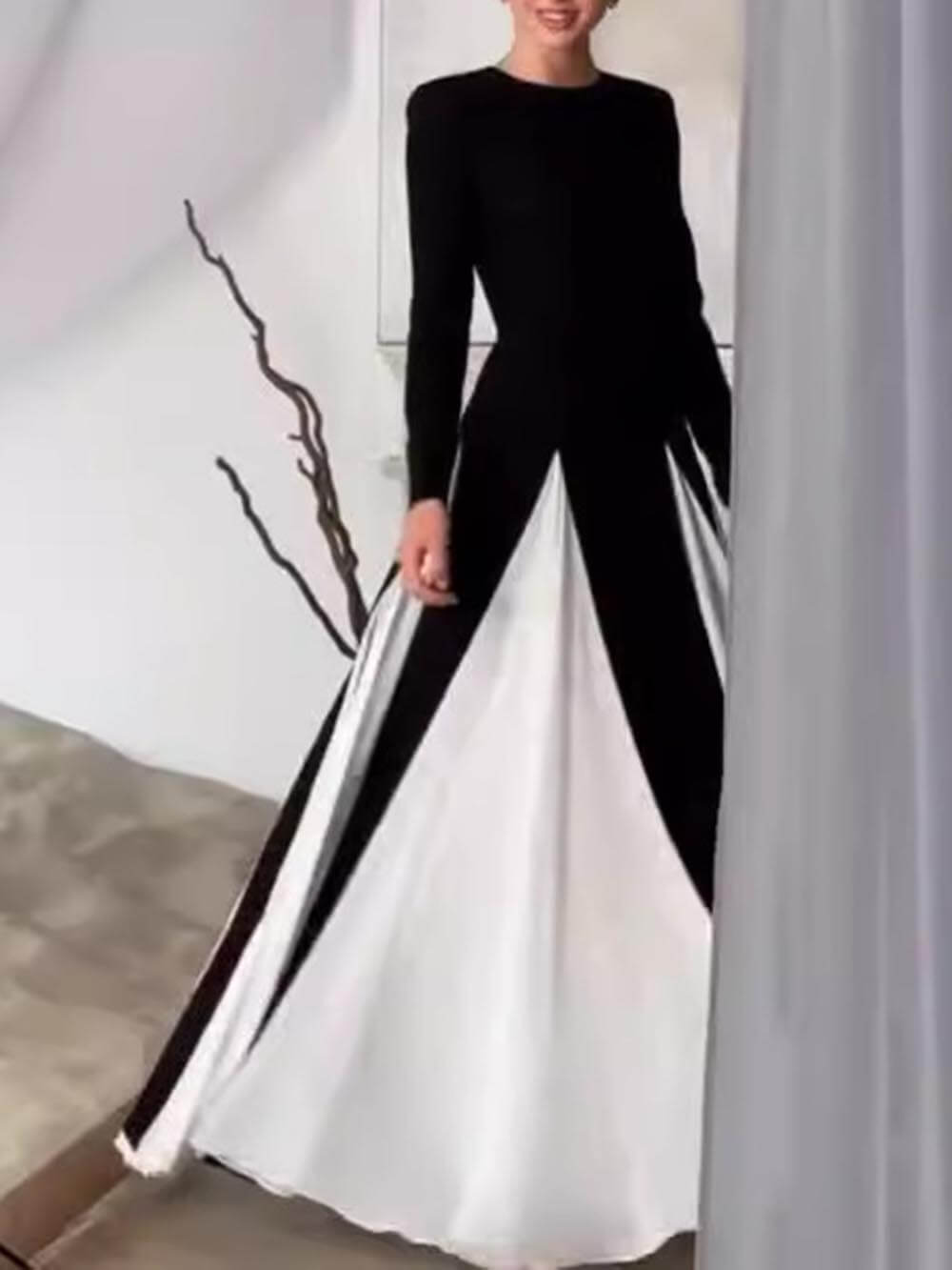 Glamouröses elegantes Maxikleid aus Tüll mit langen Ärmeln und A-Linie