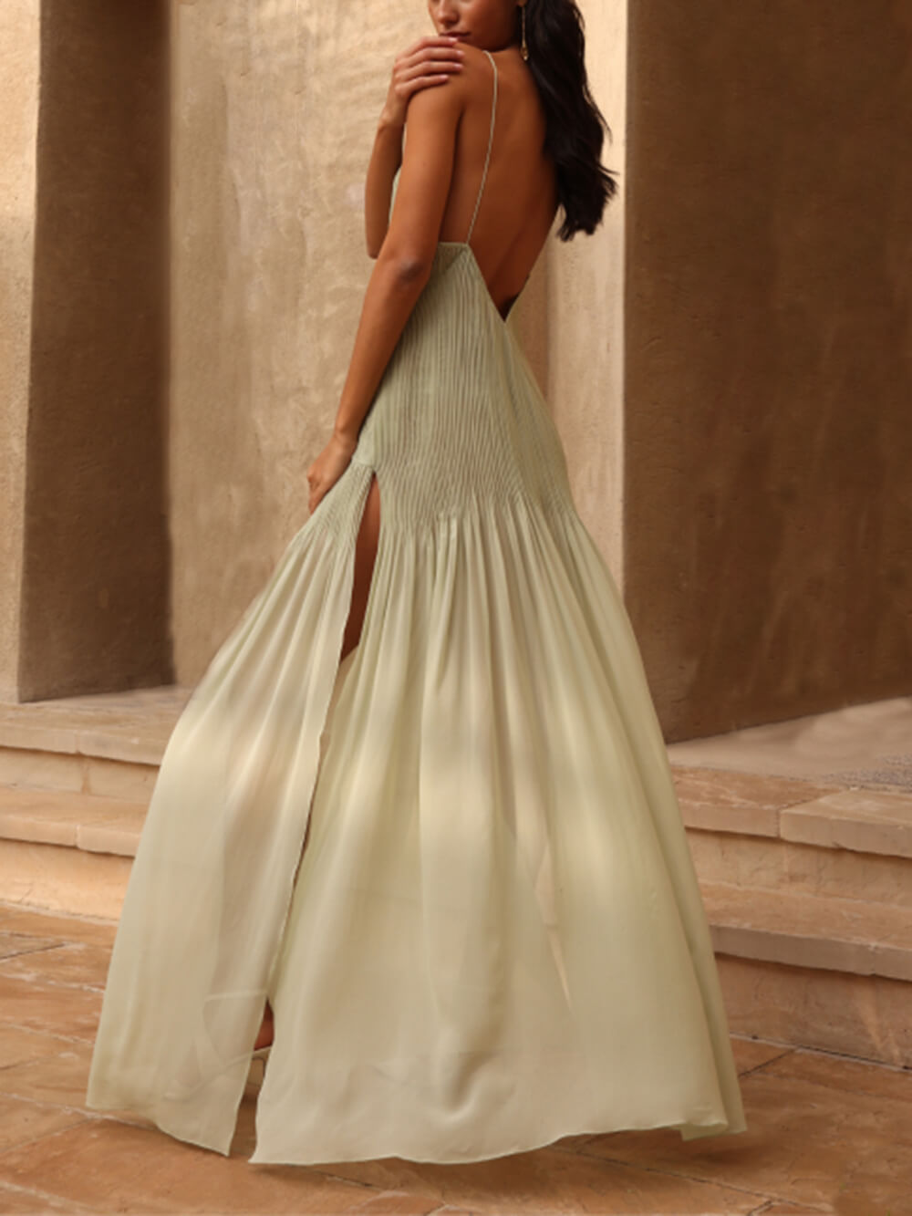 Maxikleid mit Falten, Patchwork und Schlitz "Ethereal Elegance"