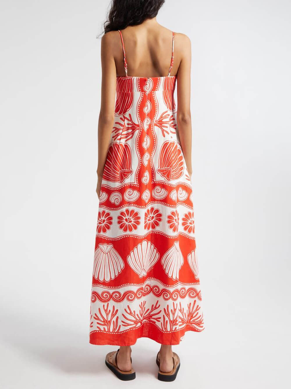 Maxikleid mit Muscheldruck, Schnürung vorne und lockerer Passform