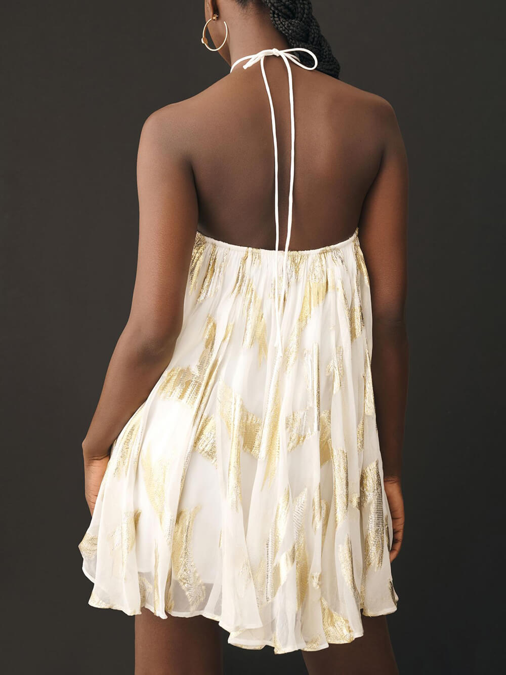 Pailletten Neckholder-Minikleid mit Print und weitem Rock