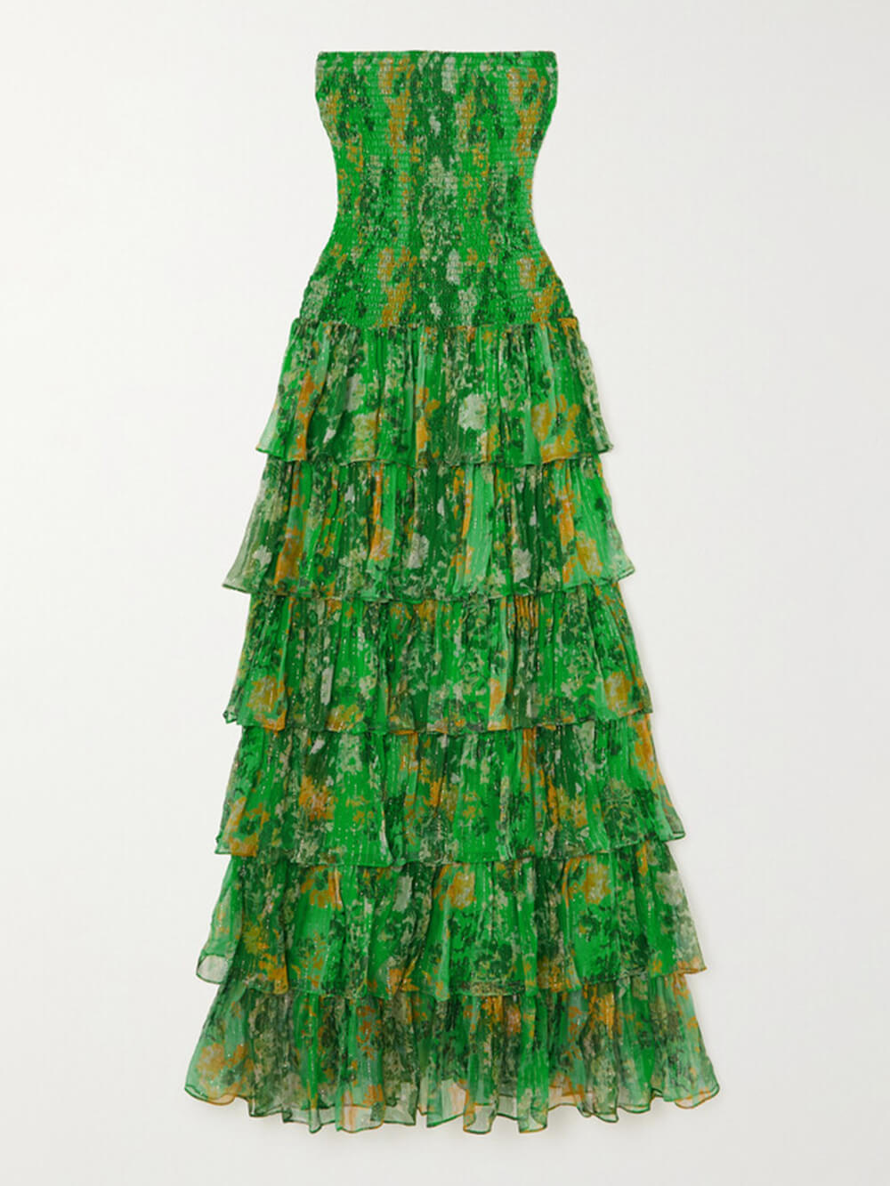 Trägerloses, mehrlagiges Bandeau-Maxikleid mit Blumenmuster