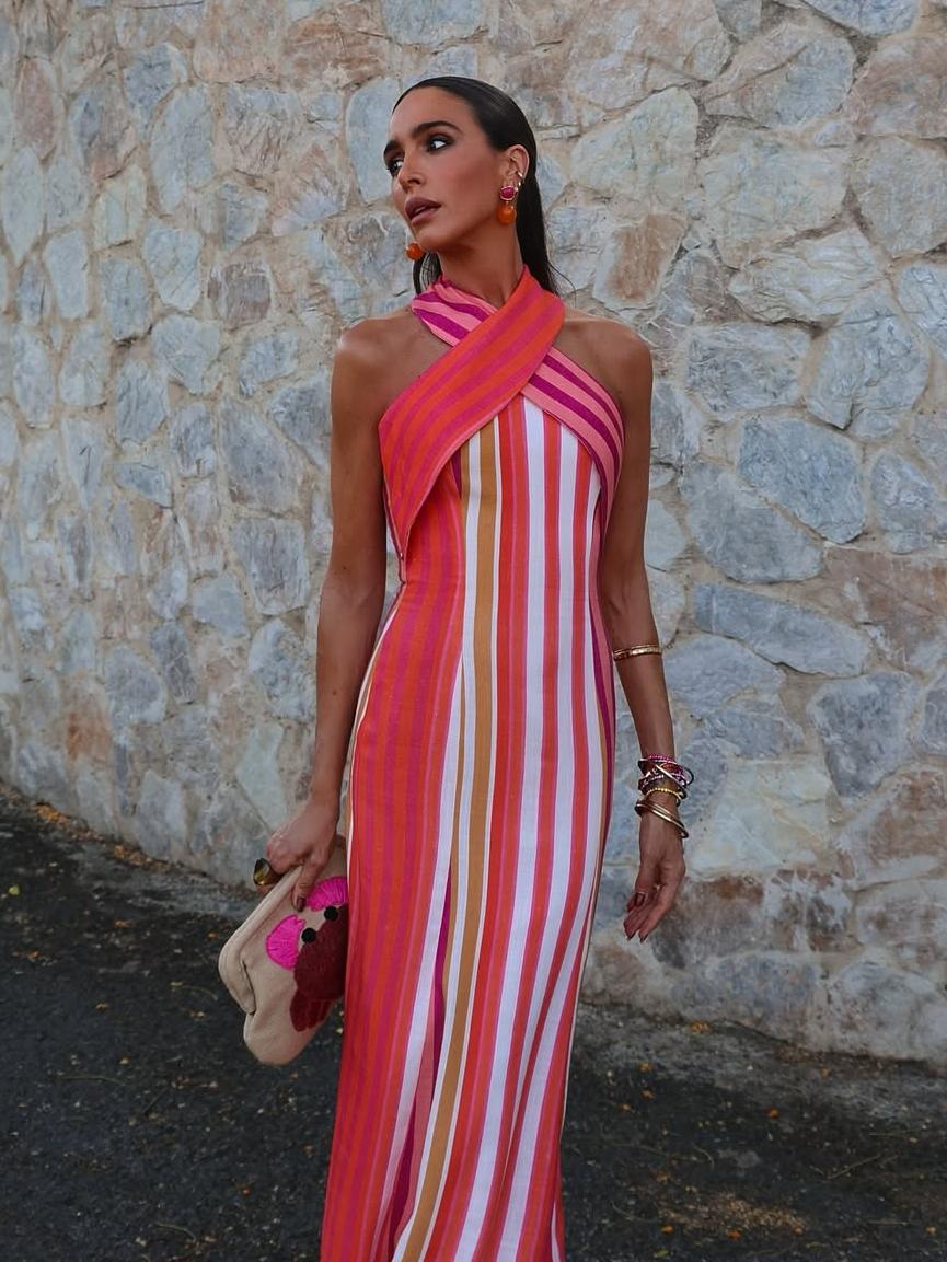 Sunset Samba Neckholder-Kleid mit Streifen