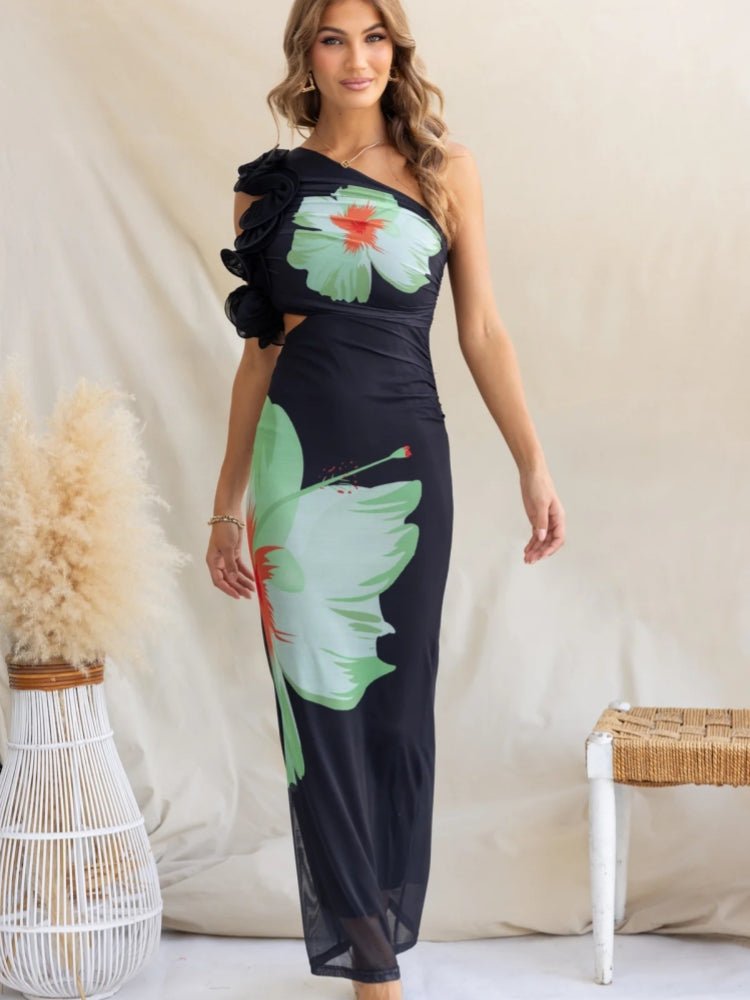 Mode-Print One-Shoulder Maxikleid