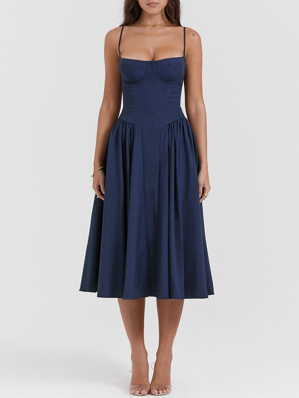 Trägerloses V-Ausschnitt-Midikleid