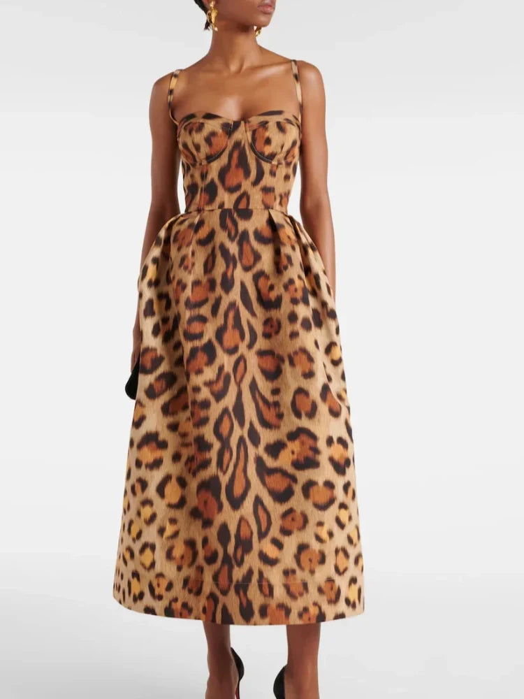 Animal-Print Bustier-Midikleid