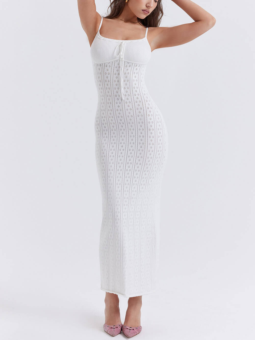 Weißes Strick-Maxikleid