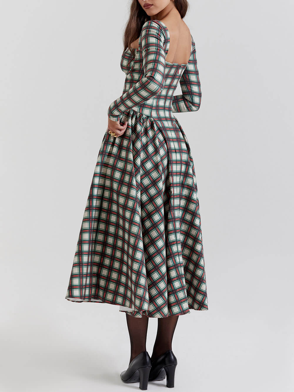 Rotes Korsett-Midikleid mit Schottenkaro