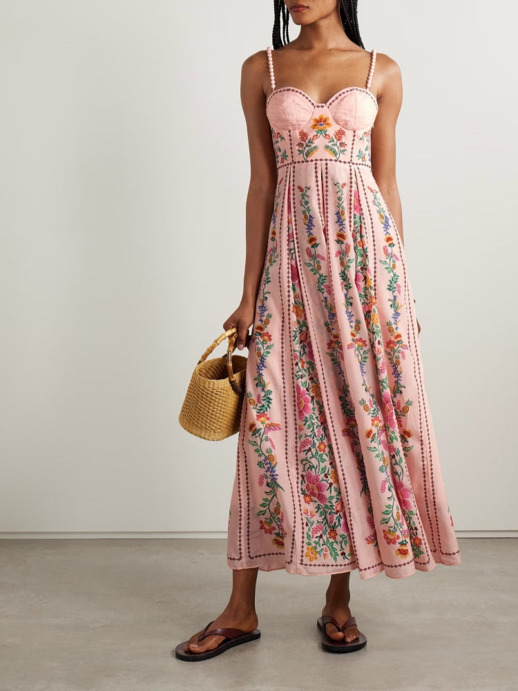 Bedrucktes, perlenbesetztes Neckholder-Kleid für den Urlaub