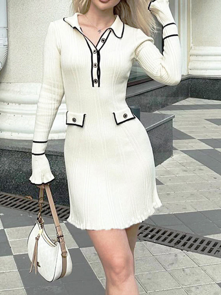 Langärmliges Strick-Minikleid mit Kragen