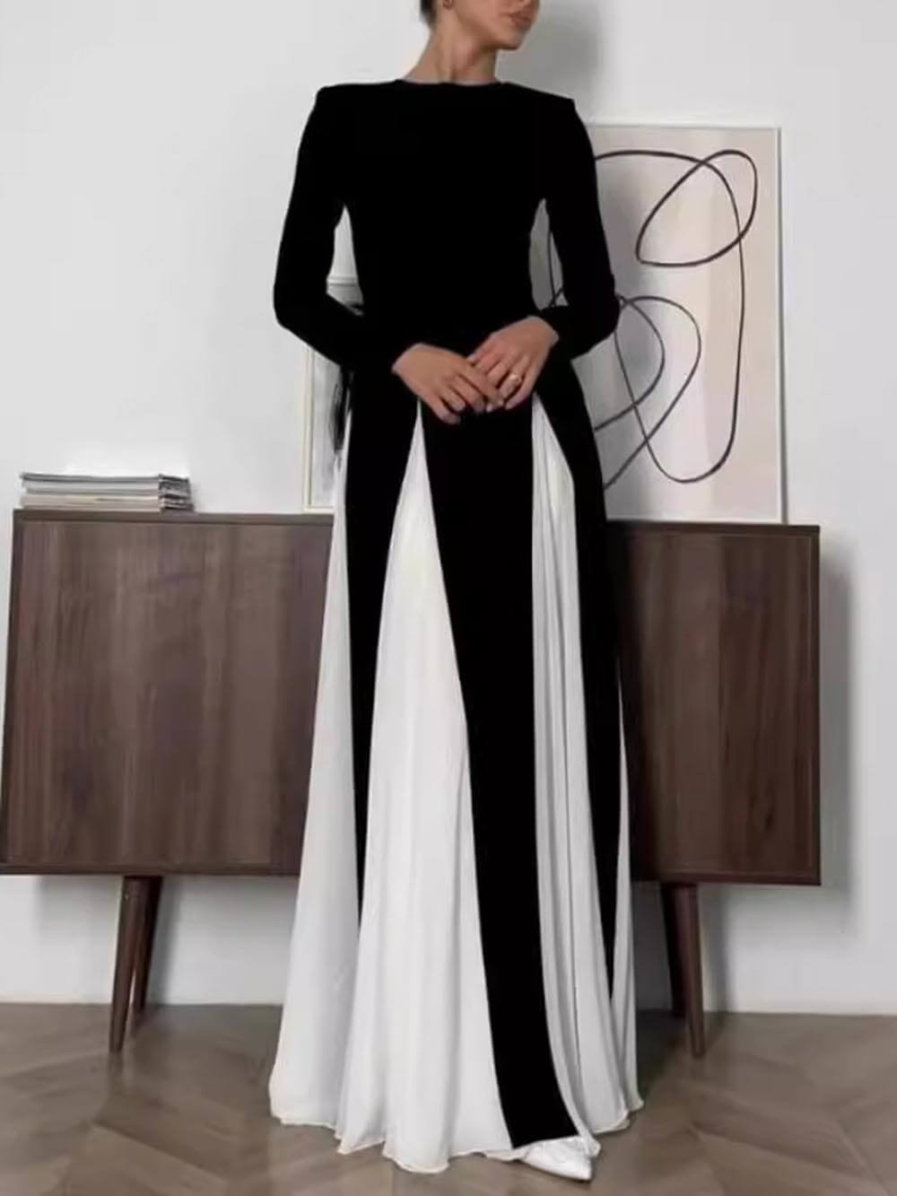 Glamouröses elegantes Maxikleid aus Tüll mit langen Ärmeln und A-Linie