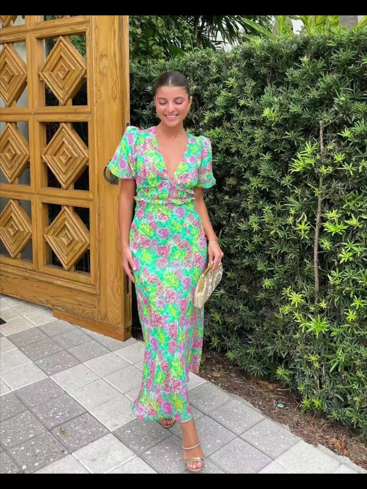 Schickes V-Ausschnitt-Kleid mit Print