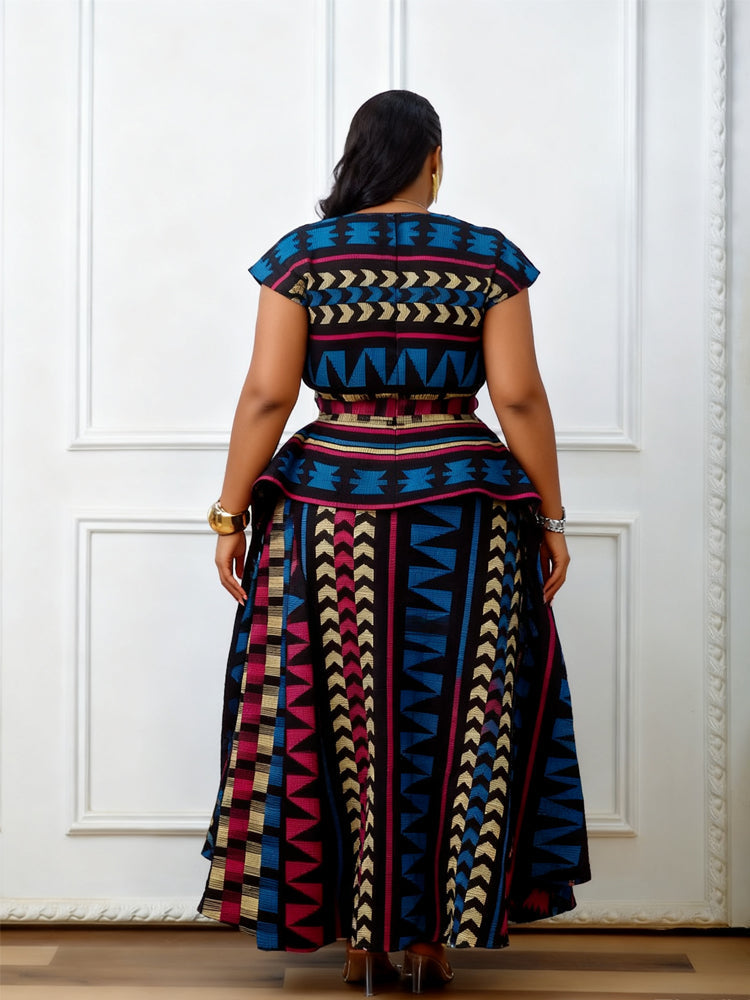 Mehrfarbiges afrikanisches Peplum-Maxikleid