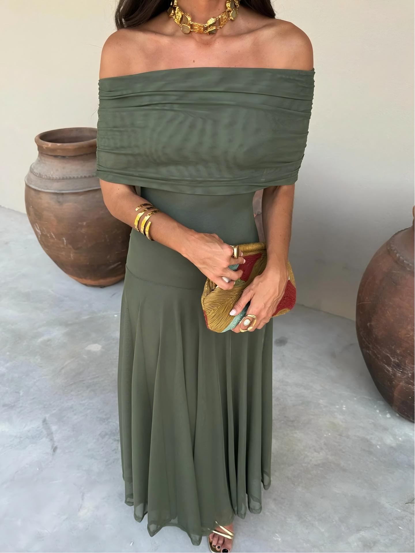 Toledo One Shoulder Mesh Maxikleid