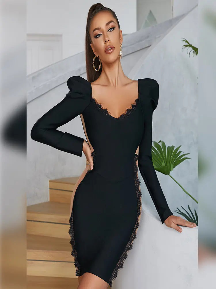 Modisches Spitzen-V-Ausschnitt-Partykleid