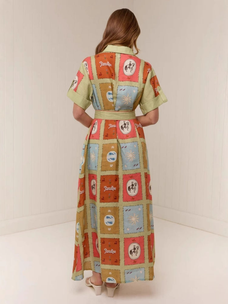 Hemdkragen Leinen-Maxikleid