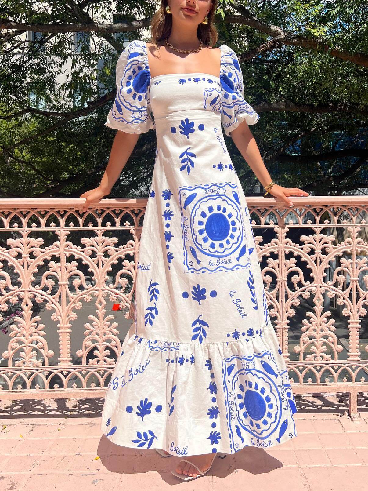 Midikleid mit Puffärmeln für den Urlaub