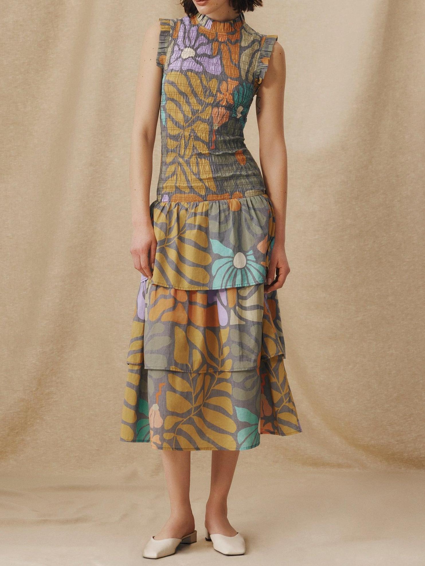 Mehrfarbiges Midikleid mit botanischem Print