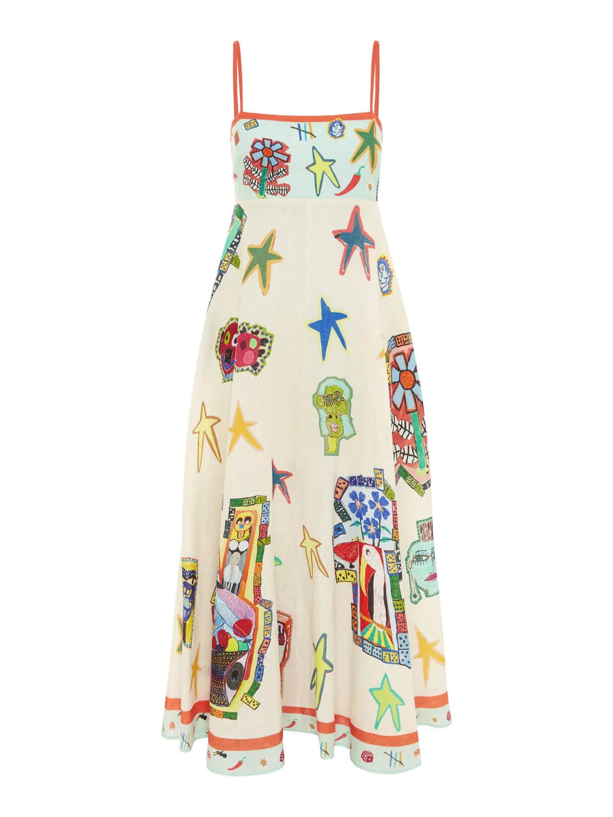 Einzigartiges Graffiti-Print Träger Langes Swing-Maxikleid