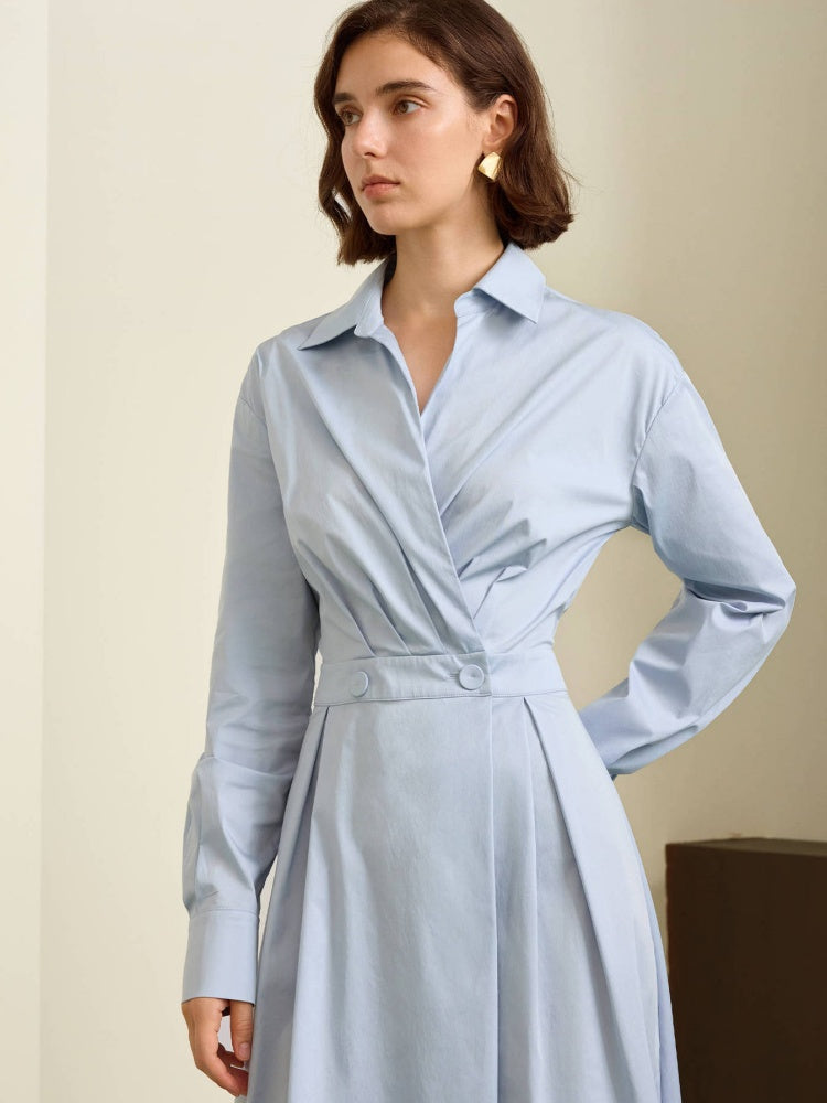 Französischblaue Hemd-Midikleid mit Gürtel