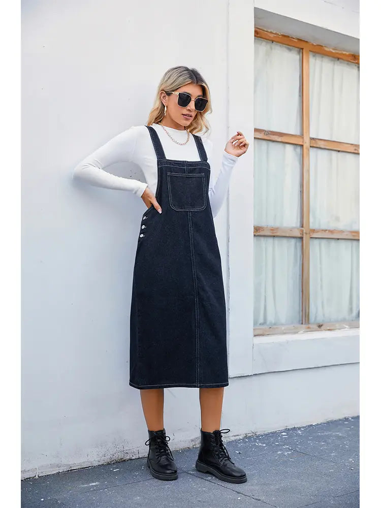 Trendiges Jeans-Trägerkleid Midirock