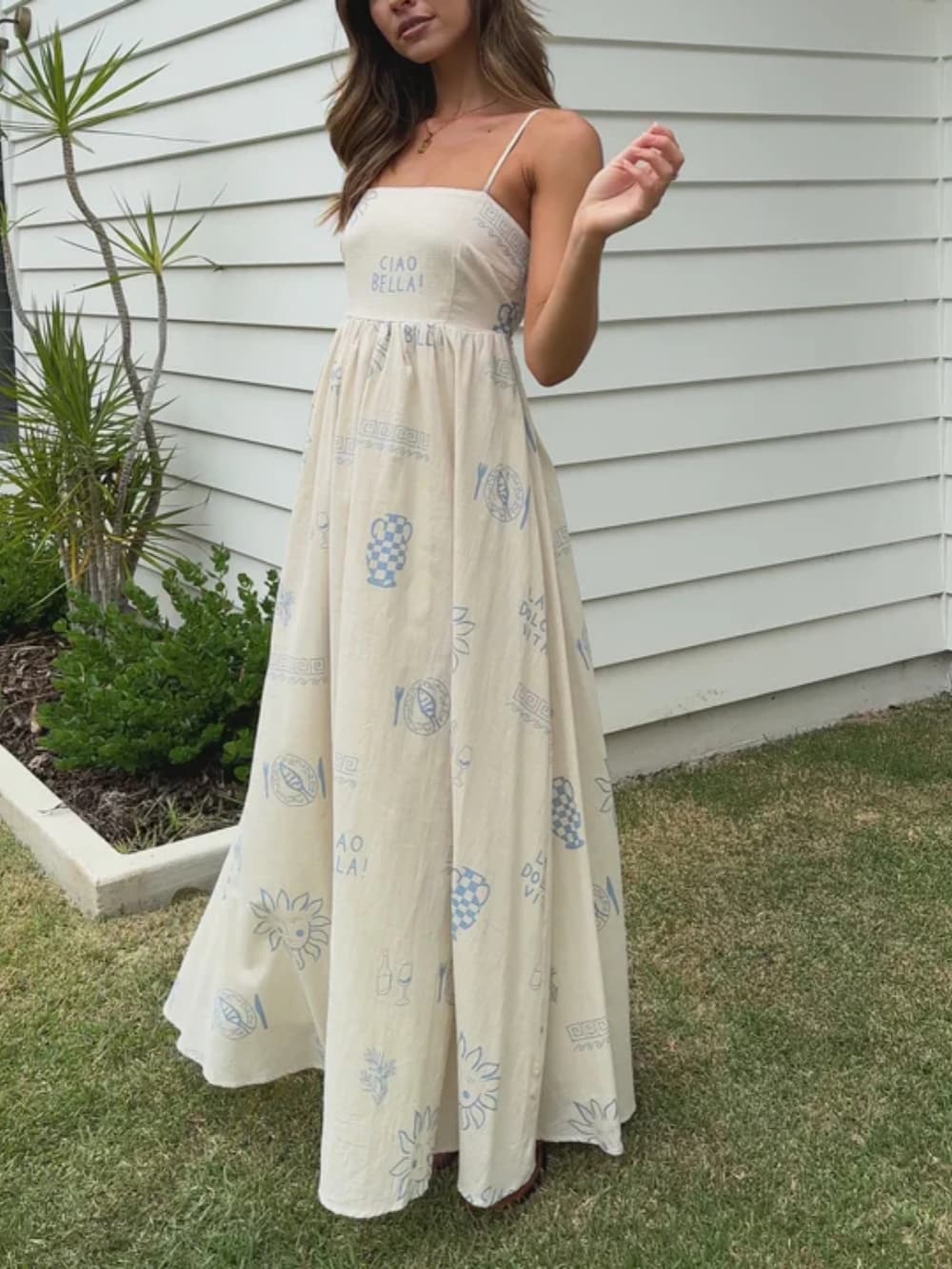 Chill Vibes rückenfreies Spaghetti-Träger Maxikleid