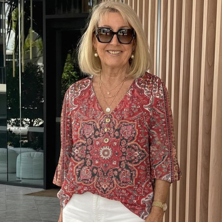Red Paisley Bohemian Blouse Top
