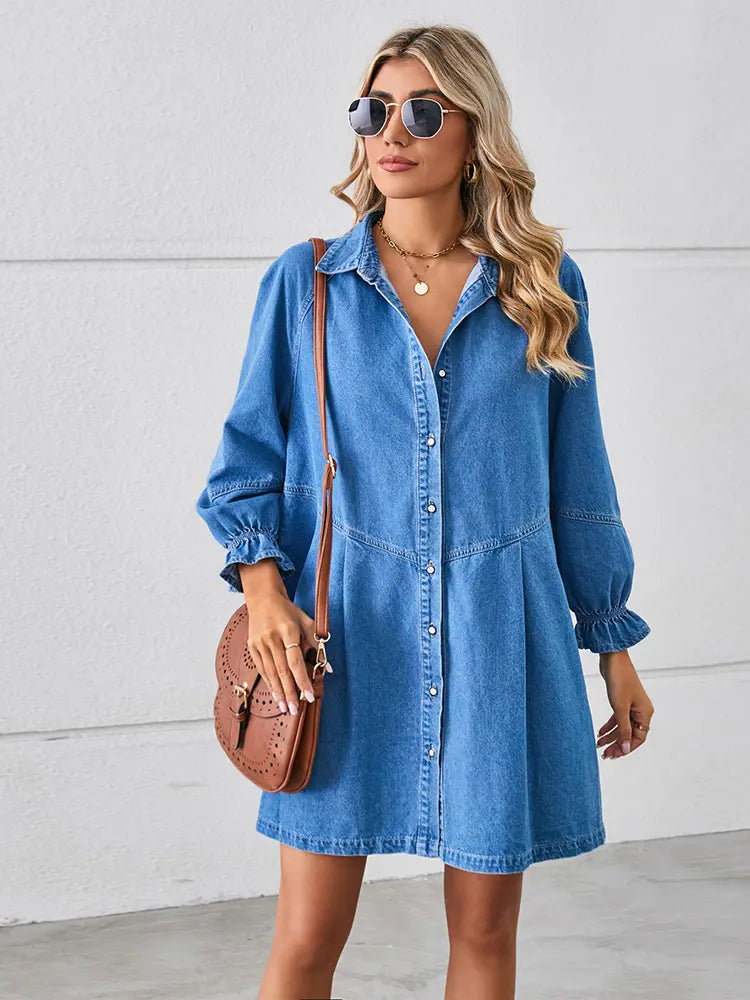 Lockeres Washed Patchwork-Denim-Kleid