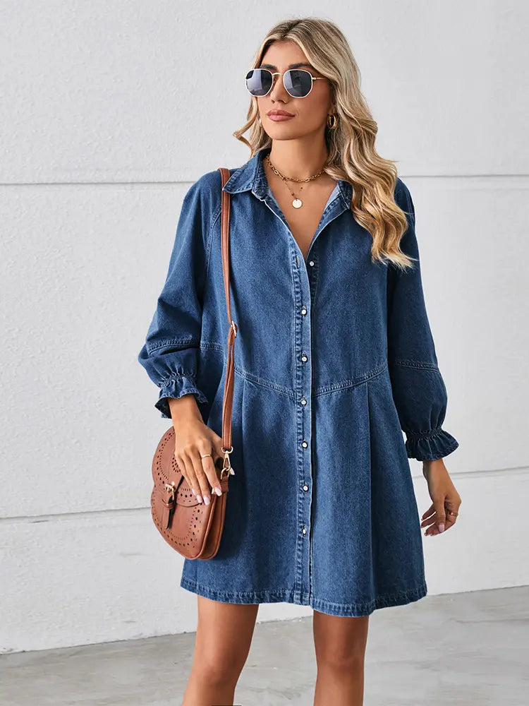 Lockeres Washed Patchwork-Denim-Kleid