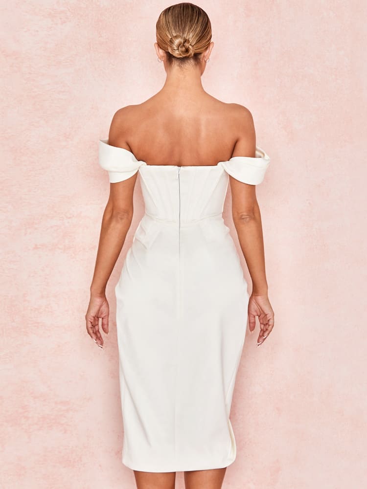 Ärmelloses Korsett-Midikleid mit Kappenschultern – Weiß