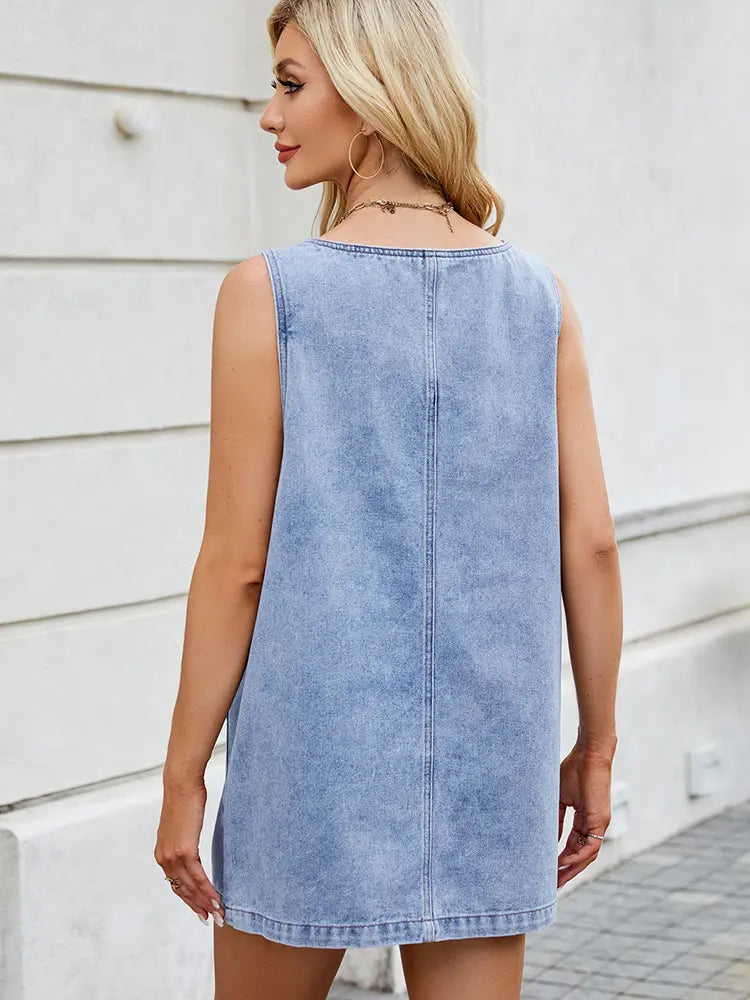 Jeanslatzkleid Midi, ausgewaschen