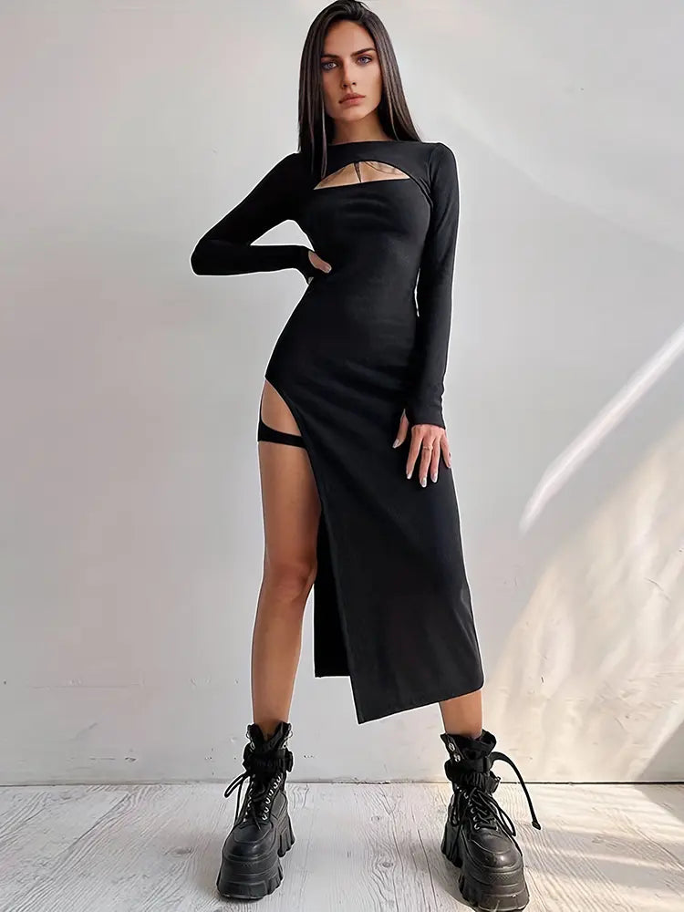 Figurbetontes schulterfreies Langarmkleid