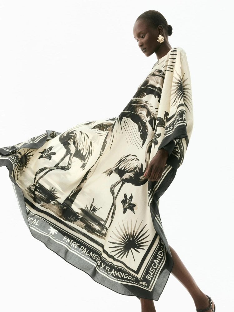 Oversized Flamingo Kaftan Maxikleid
