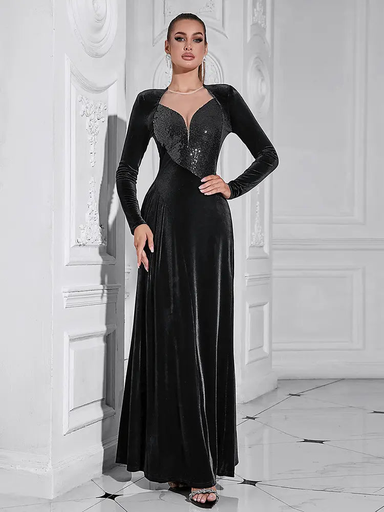 Anmutiges Abendkleid mit langen Ärmeln